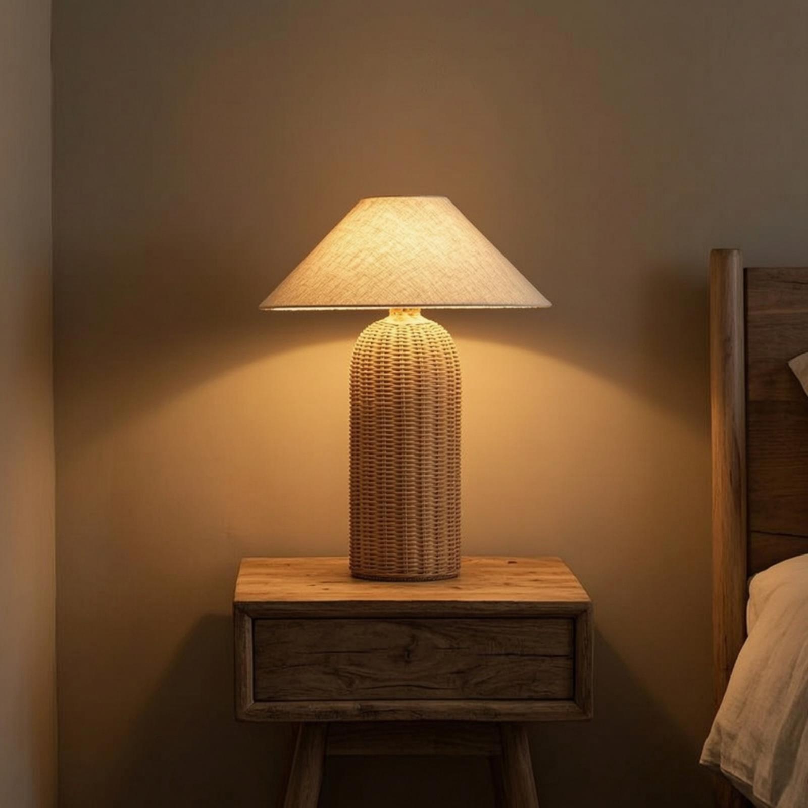 Bedside Lamp Rattan Base Fabri - Home Textile ulasan dan harga