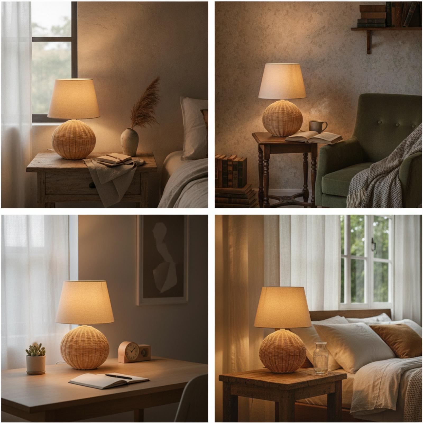 Bedside Lamp Rattan Base Fabri - Home Textile ulasan dan harga