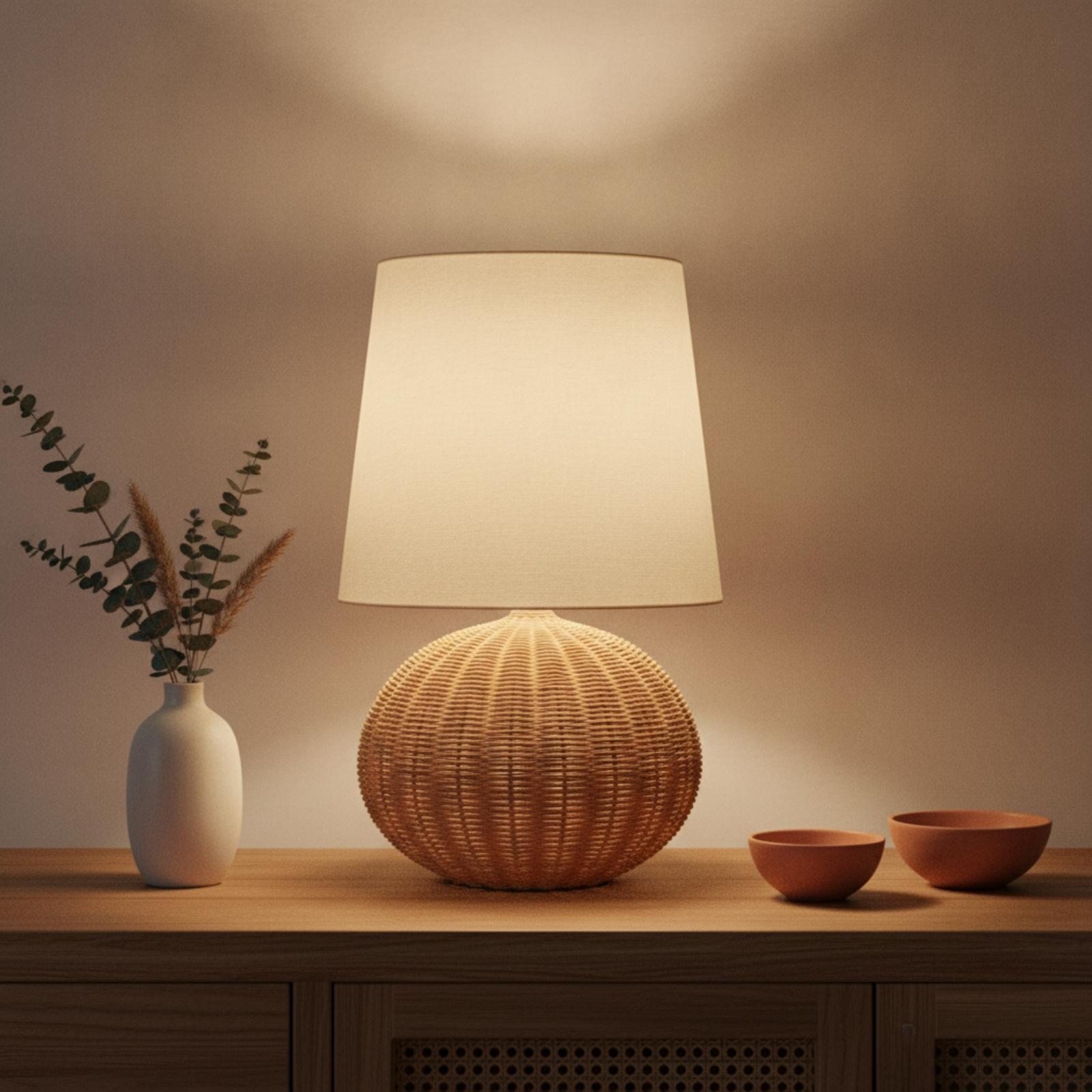 Bedside Lamp Rattan Base Fabri - Home Textile ulasan dan harga