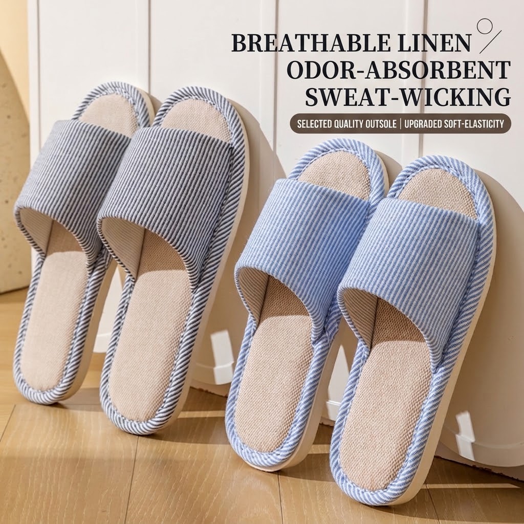 Breathable Flax Linen Slippers - Home Textile ulasan dan harga