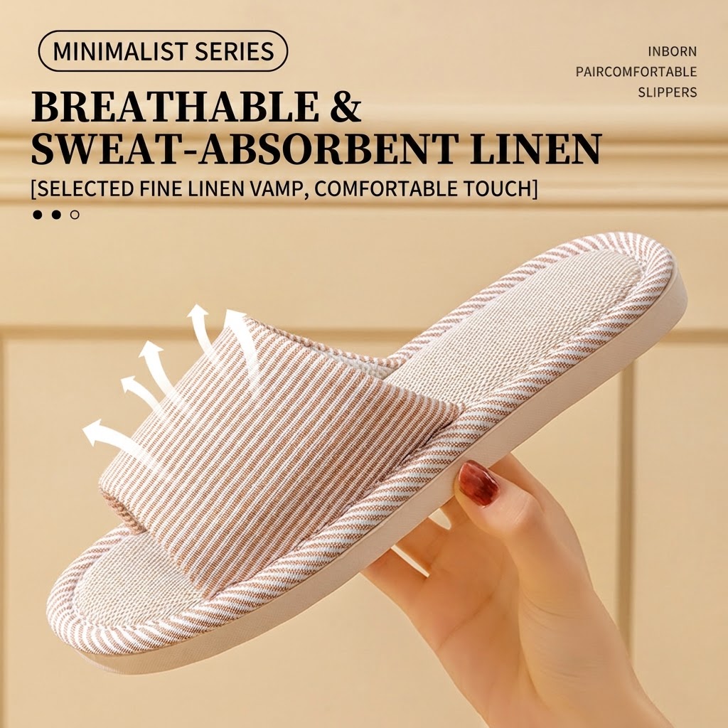 Breathable Flax Linen Slippers - Home Textile ulasan dan harga