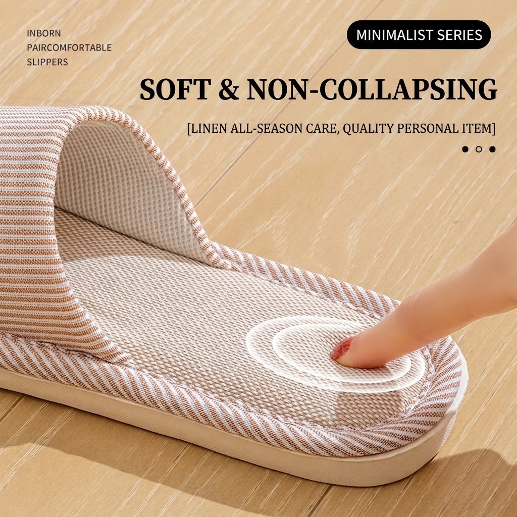 Breathable Flax Linen Slippers - Home Textile ulasan dan harga
